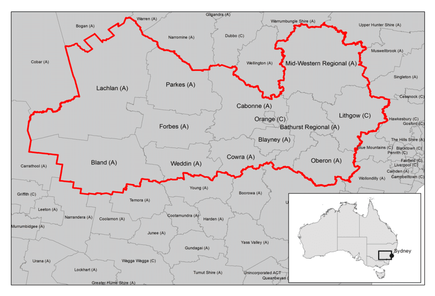 Image of MAP OF THE CENTRAL WEST REGION NEW SOUTH WALES AUSTRALIA